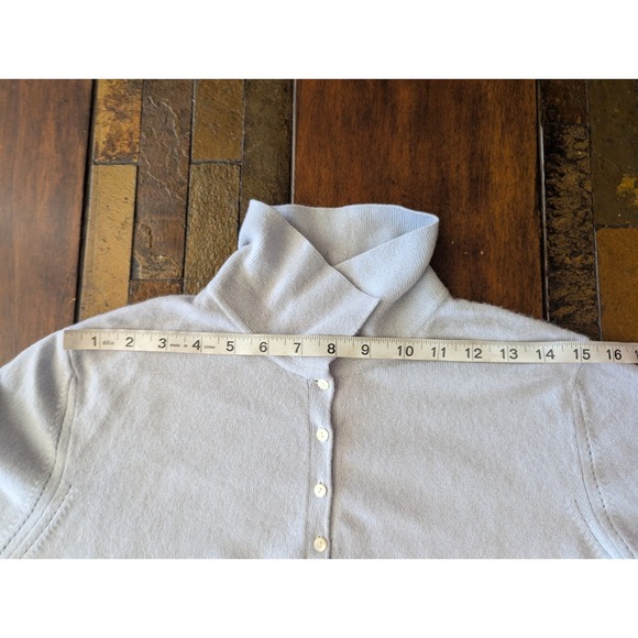 Griffen Sweater Woman's Sz L  Cashmere Knit Polo Pullover Light Blue 3/4 Sleeve - Picture 7 of 7